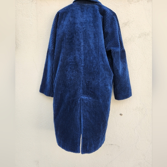 ZARA Blue Wide Wale Corduroy Double Breasted Coat - Picture 3 of 9